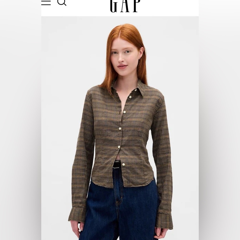 GAP Multicolor plaid Cropped Button-Down Shirt - image 1